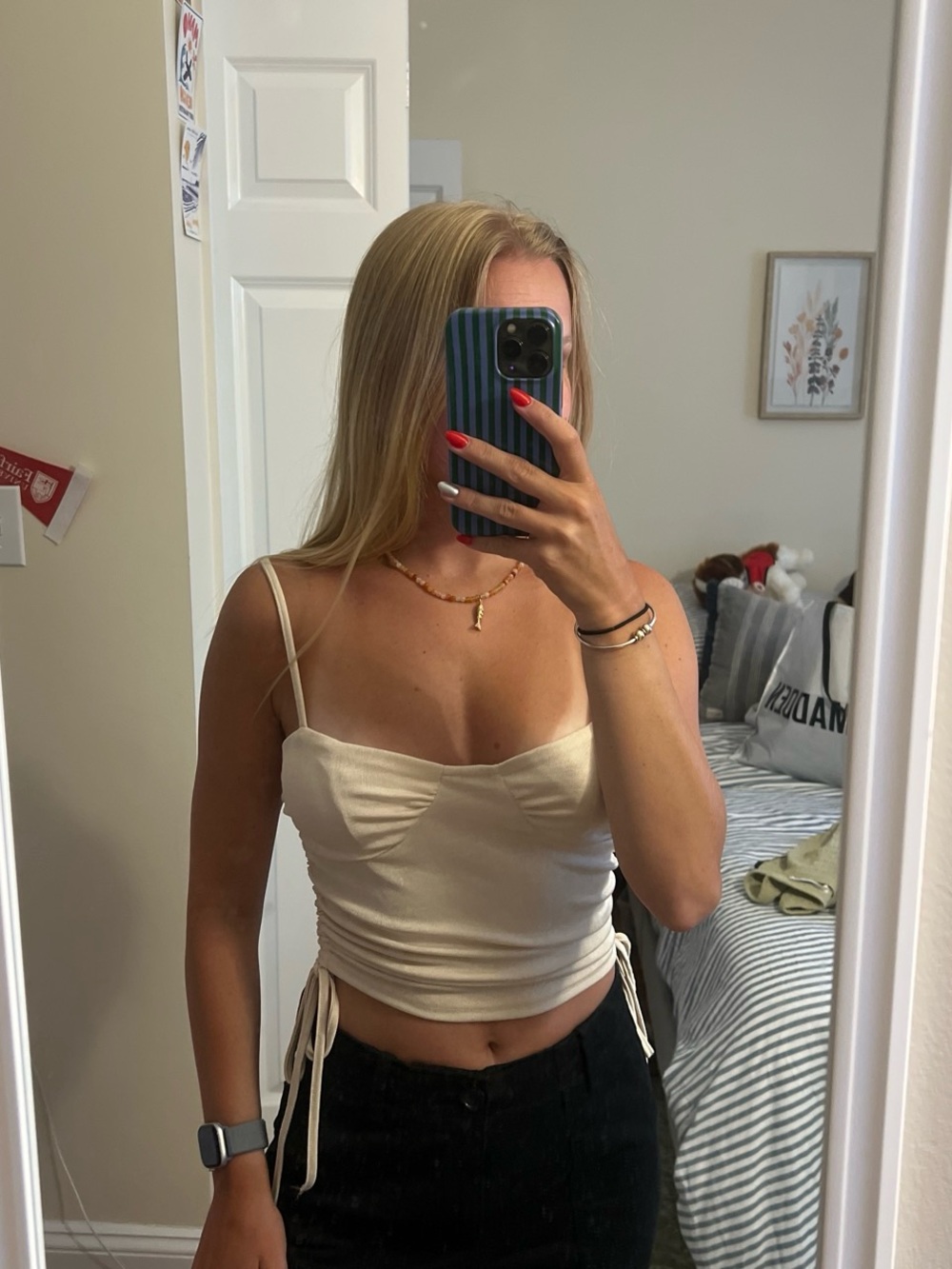 Cream Adjustable Ruched Tie-Detail Cami
